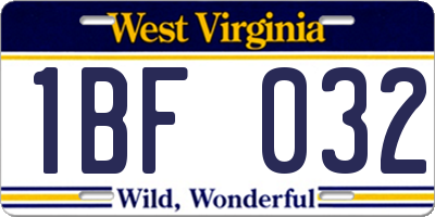 WV license plate 1BF032