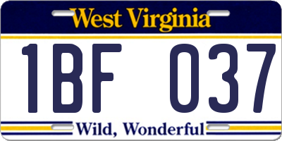 WV license plate 1BF037