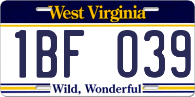 WV license plate 1BF039