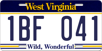 WV license plate 1BF041