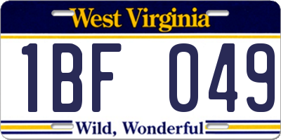 WV license plate 1BF049