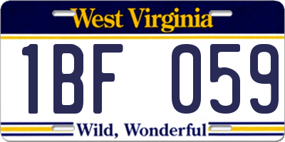 WV license plate 1BF059