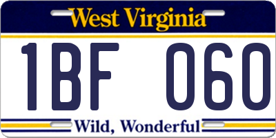 WV license plate 1BF060