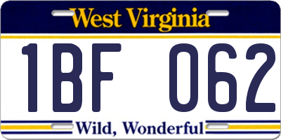 WV license plate 1BF062