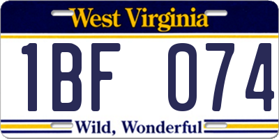 WV license plate 1BF074