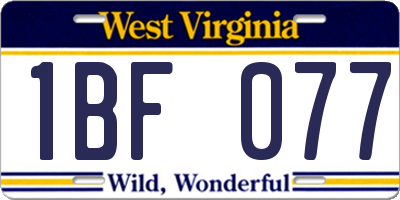 WV license plate 1BF077