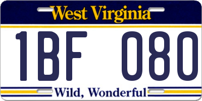 WV license plate 1BF080