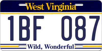 WV license plate 1BF087