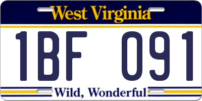 WV license plate 1BF091