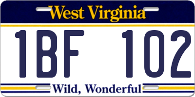 WV license plate 1BF102