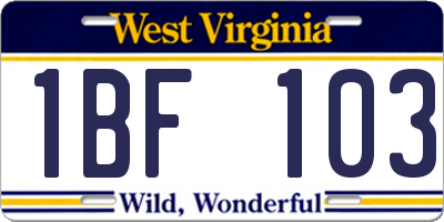 WV license plate 1BF103