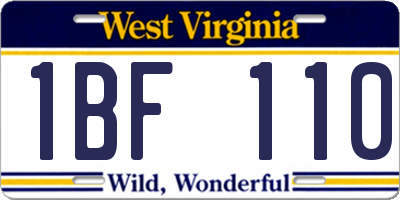 WV license plate 1BF110
