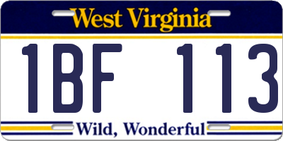 WV license plate 1BF113