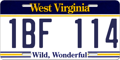 WV license plate 1BF114