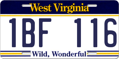 WV license plate 1BF116