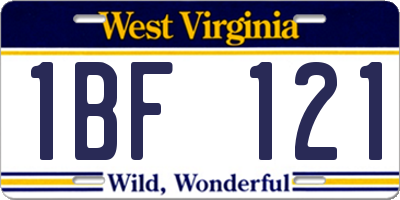 WV license plate 1BF121