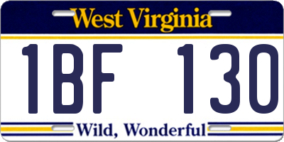 WV license plate 1BF130
