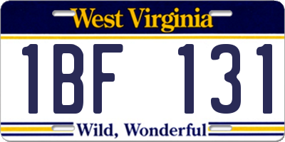 WV license plate 1BF131