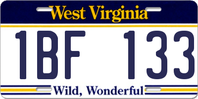 WV license plate 1BF133