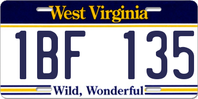 WV license plate 1BF135