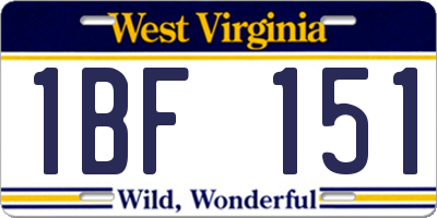 WV license plate 1BF151