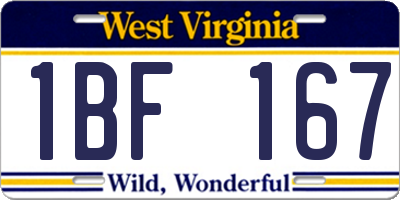 WV license plate 1BF167