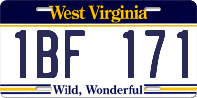 WV license plate 1BF171