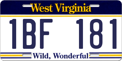WV license plate 1BF181