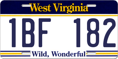 WV license plate 1BF182
