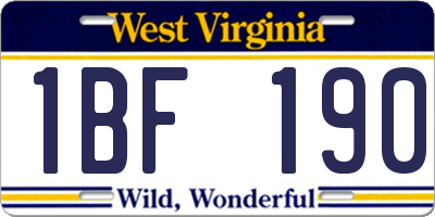 WV license plate 1BF190