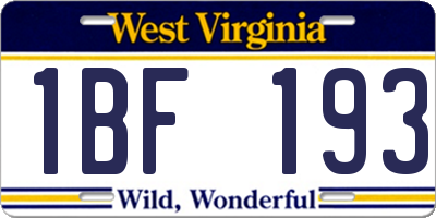 WV license plate 1BF193
