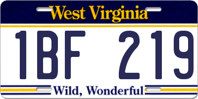 WV license plate 1BF219