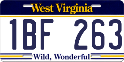 WV license plate 1BF263