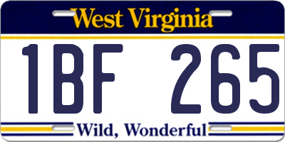 WV license plate 1BF265