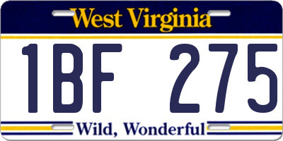 WV license plate 1BF275