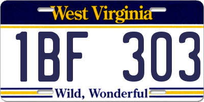 WV license plate 1BF303