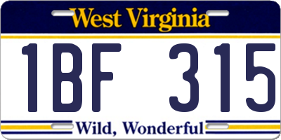 WV license plate 1BF315