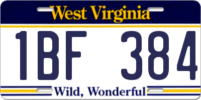 WV license plate 1BF384