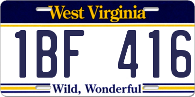 WV license plate 1BF416