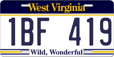 WV license plate 1BF419