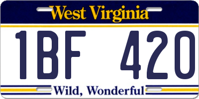 WV license plate 1BF420