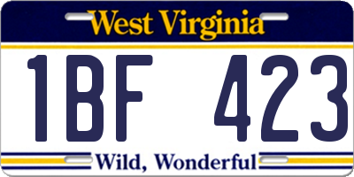 WV license plate 1BF423