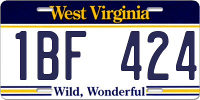 WV license plate 1BF424