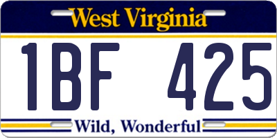 WV license plate 1BF425