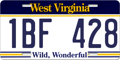 WV license plate 1BF428