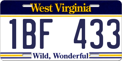 WV license plate 1BF433