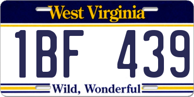 WV license plate 1BF439