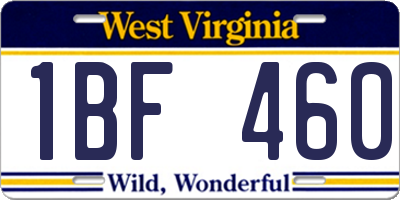 WV license plate 1BF460