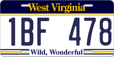 WV license plate 1BF478