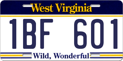 WV license plate 1BF601